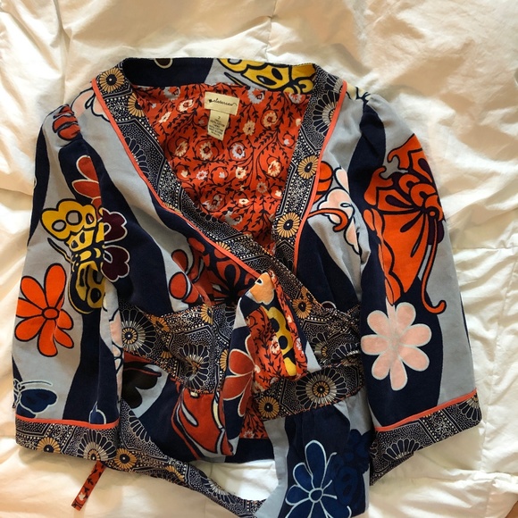 Elevenses Anthropologie 2 Tokyo Calling Floral Retro Velvet Kimono Wrap Jacket - Picture 2 of 6